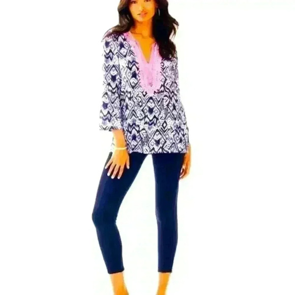 Lilly Pulitzer Oh My Cod Silk Renato Bead Dinner Tunic Top Shirt Blouse XS NWOT - Picture 3 of 9